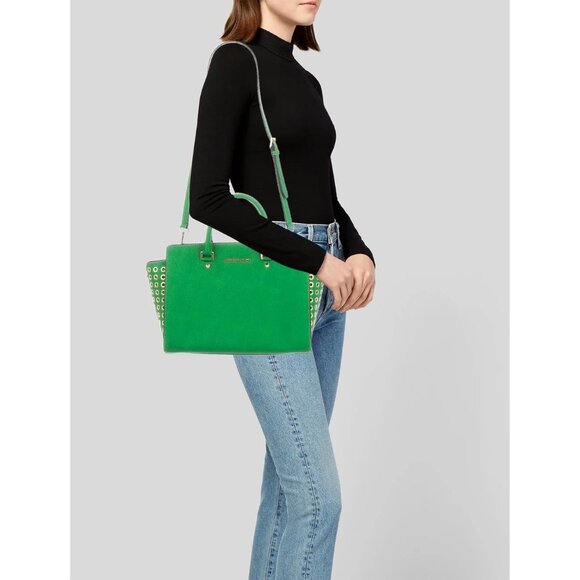 MICHAEL KORS Grommet Selma Satchel Green New without Tags - Picture 3 of 4